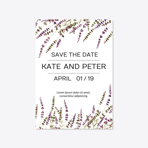 以薰衣草为背景的婚礼请柬图片下载
