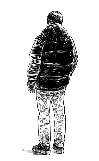 一个随意的城市居民站在街上的素描图片下载