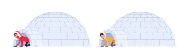 冬天在冰屋里徒步旅行的男男女女图片下载