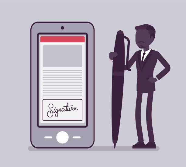 智能手机上的电子签名，男经理拿着笔图片下载