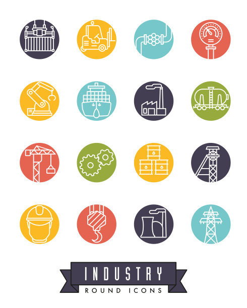 工业圆形图标矢量集。图片下载