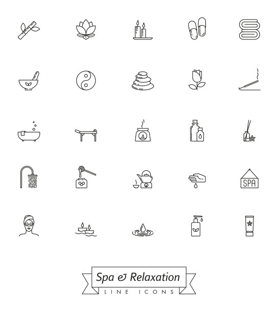 水疗和放松线图标集图片下载