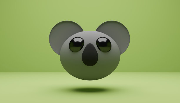 可爱的灰色考拉熊肖像在卡哇伊风格，生态和柔软的概念。三维演示图片下载