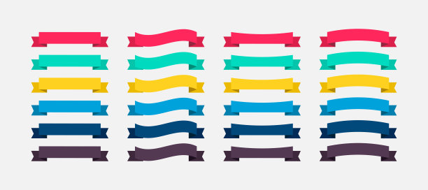 彩带旗帜在平面设计色彩缤纷。丝带横幅矢量图标。向量丝带横幅图片下载