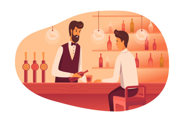 男子坐在吧台平面插图图片下载