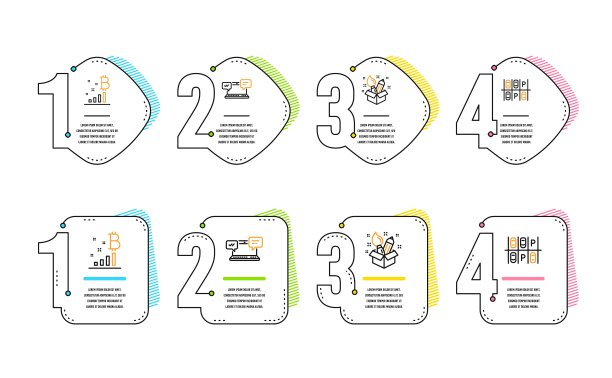 创意，比特币图表和互联网聊天图标集。停车场的迹象。向量图片下载