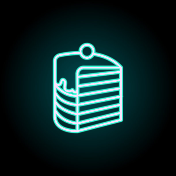 一块蛋糕霓虹图标。快餐套餐元素。简单的图标为网站，网页设计，移动应用程序，信息图形图片下载