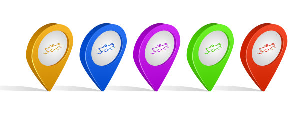 多色3d引脚的划船标志图标图片下载