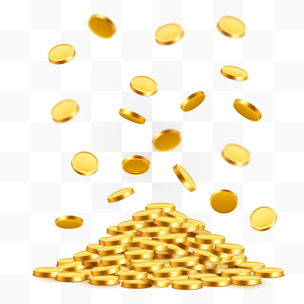 落硬币，落钱，飞金币，金雨。头奖或成功的概念。现代的背景。图片下载