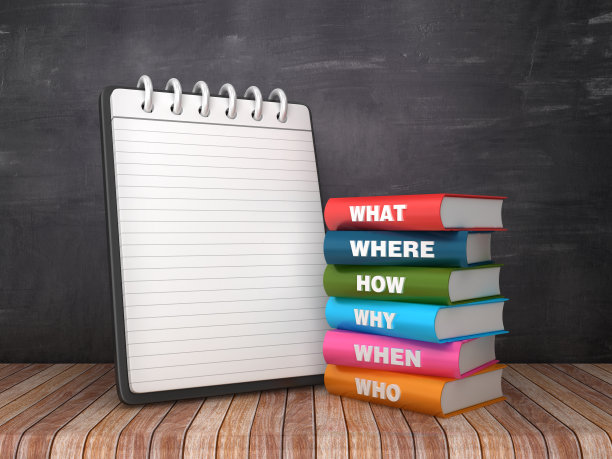 笔记本与问题书在黑板上的背景- 3D渲染图片下载