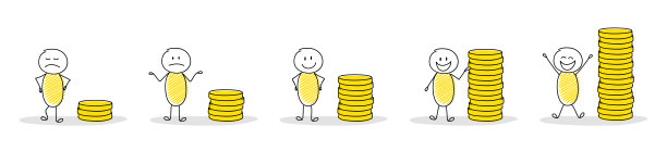 一套手绘棍与硬币堆叠。向量图片下载