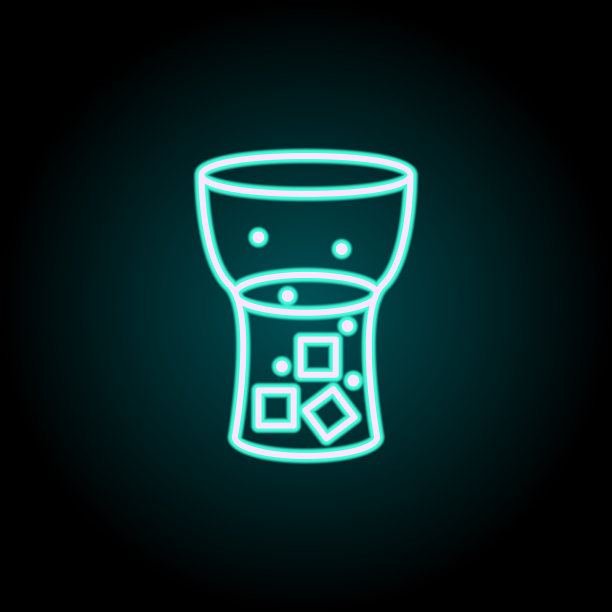 碳酸果汁在玻璃霓虹灯图标。快餐套餐元素。简单的图标为网站，网页设计，移动应用程序，信息图形图片下载