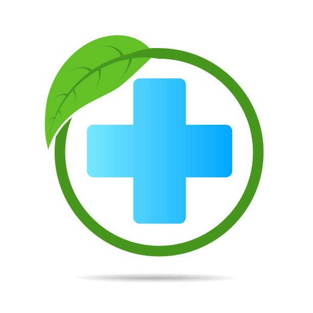 卫生保健绿色医疗十字和叶，标志孤立图片下载