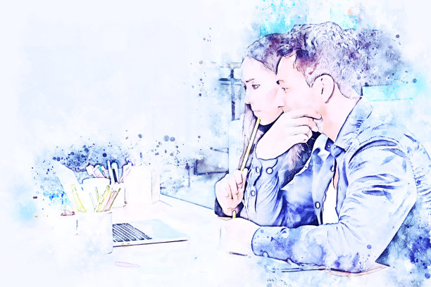 抽象色彩的形状在商业创意会议和愉快的工作工作在办公室水彩画插画的背景。图片下载