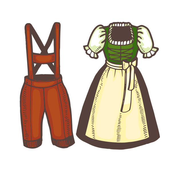 啤酒节宽腰宽裤和皮短裤在手绘风格图片下载