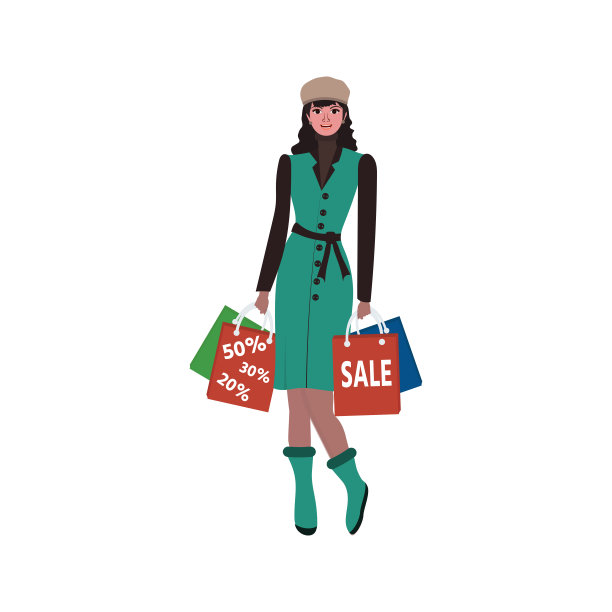 可爱的女人拿着购物袋站着。图片下载