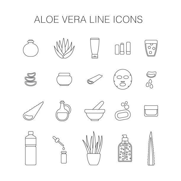 细线图标集芦荟植物和产品图片下载