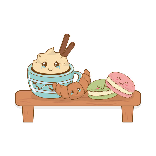 一套可爱的烘焙食品在架子上图片下载