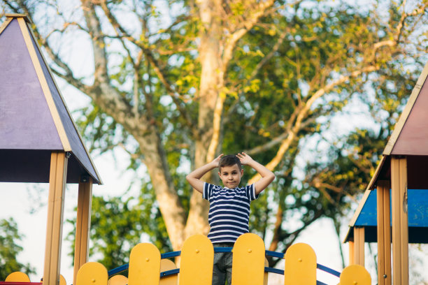 小男孩在儿童游乐场。夏天的一天图片下载