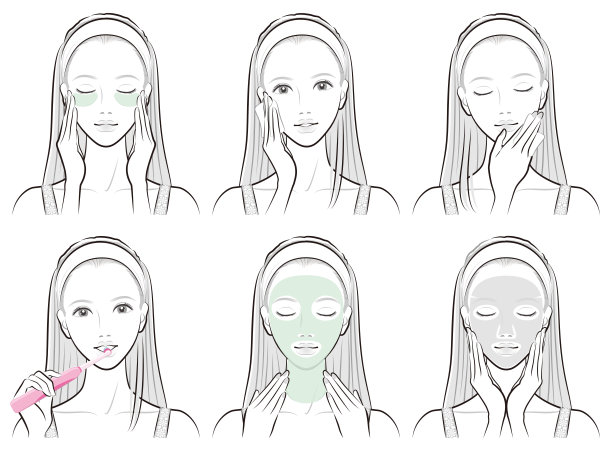 一个女人做皮肤护理的插图图片下载