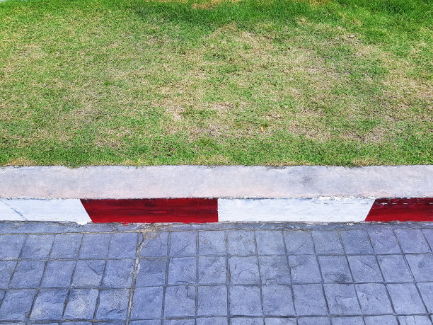 高角度的街道与红白条纹作为禁止停车标志图片下载