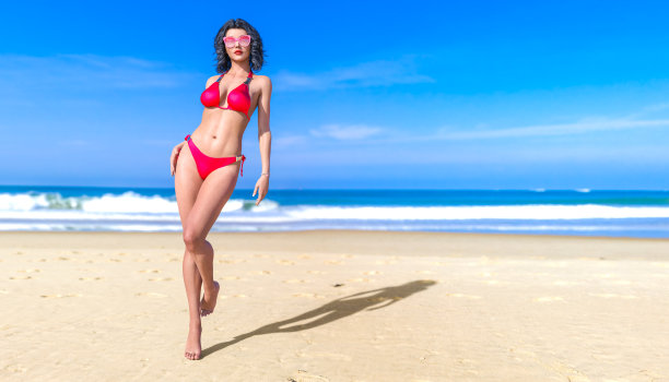 沙滩上的女人泳装。图片下载