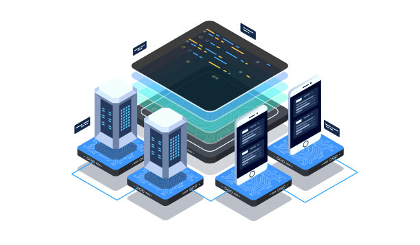 大数据中心计算、信息处理、数据库。互联网流量路由。软件开发和编程。等距矢量技术图片下载