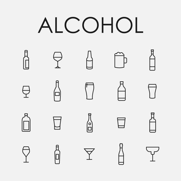 酒精相关的矢量图标集。图片下载