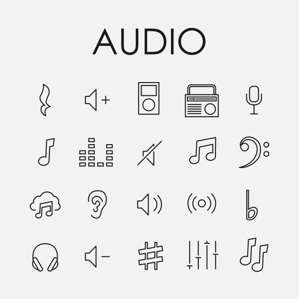 现代细线风格音频图标集图片下载