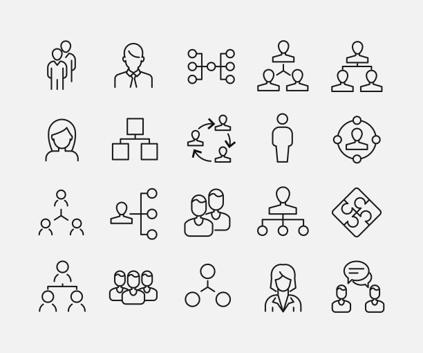 团队合作相关线性图标简约合集图片下载