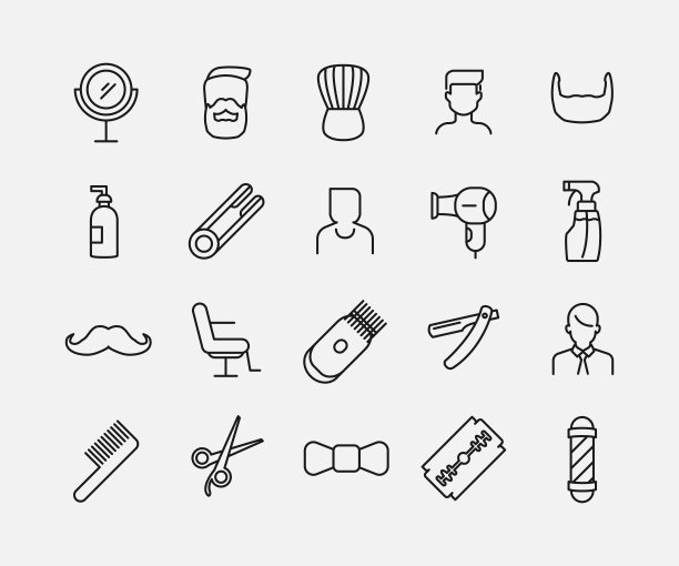 理发师相关的矢量图标集。图片下载