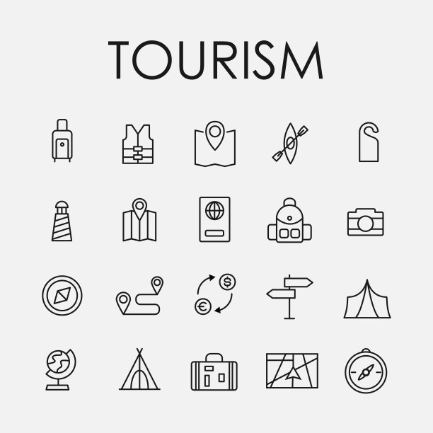 旅游相关线性图标的简约集合图片下载