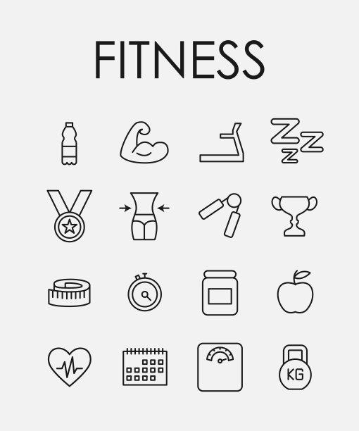 一套健身图标在现代细线风格。图片下载