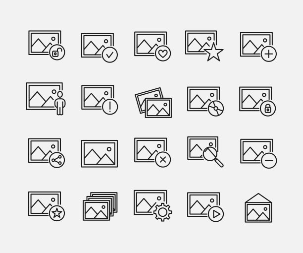 一组照片图标在现代细线风格图片下载