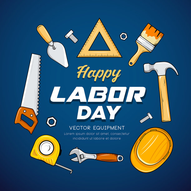 劳动节快乐工匠工具向量，在蓝色的背景上图片下载