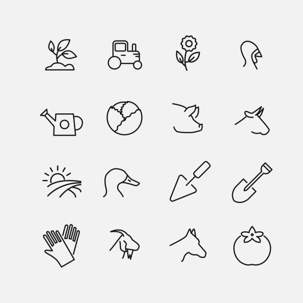 农场相关线图标的简单集合。图片下载