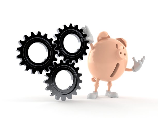 带齿轮的储蓄罐人物图片下载