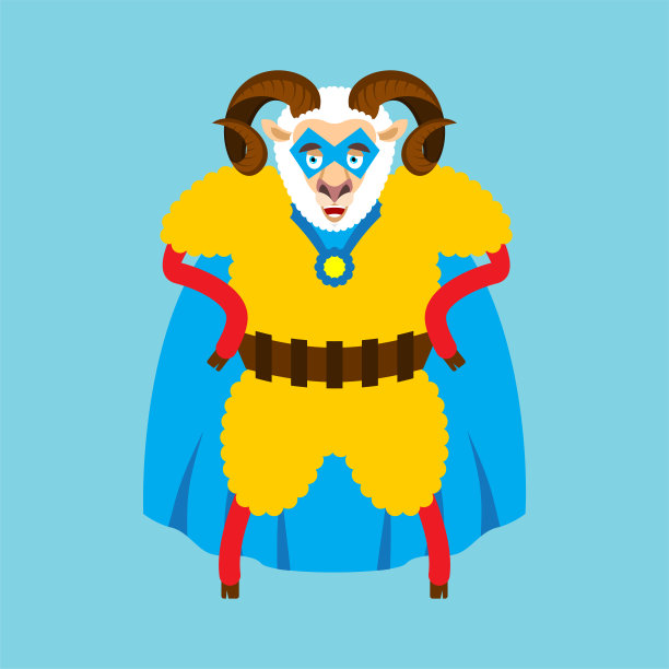 Ram的超级英雄。穿着面具和雨衣的超级绵羊。强大的农场动物图片下载