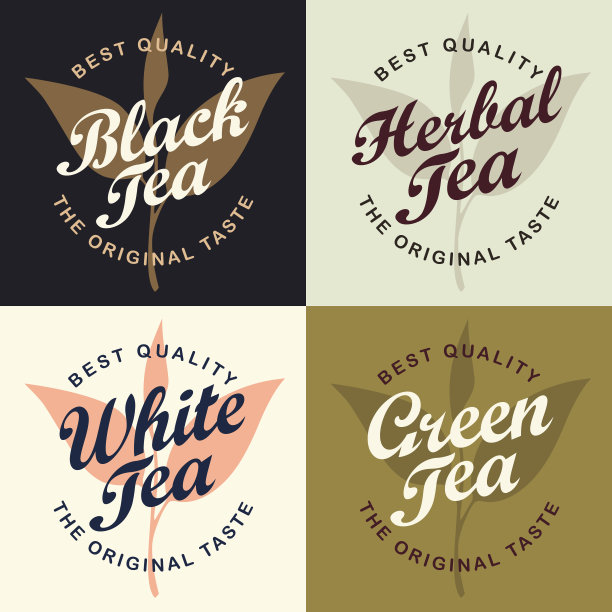 一套四个旗帜不同类型的茶图片下载