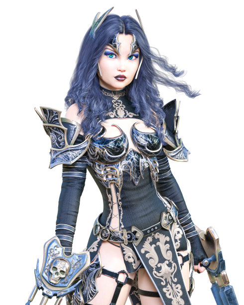 拿着剑和金属剑的亚马逊女战士。图片下载