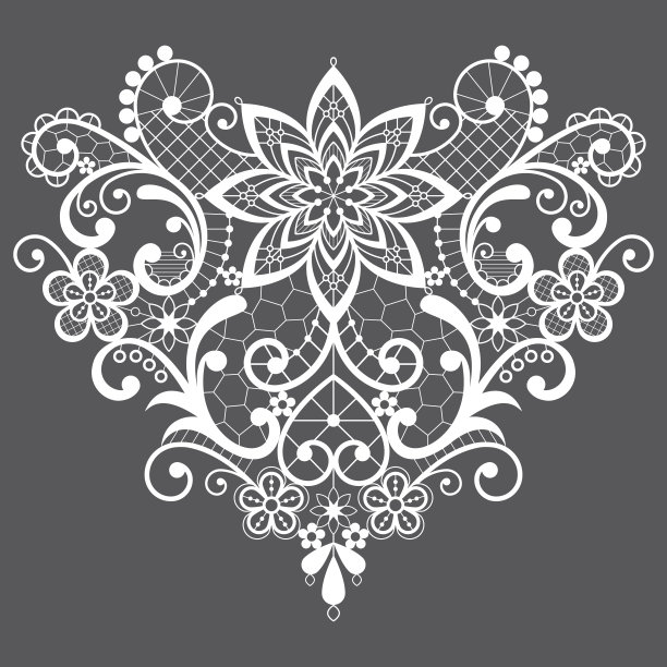 心形蕾丝矢量设计-情人节，婚礼庆典，爱的心形图案与鲜花和漩涡图片下载