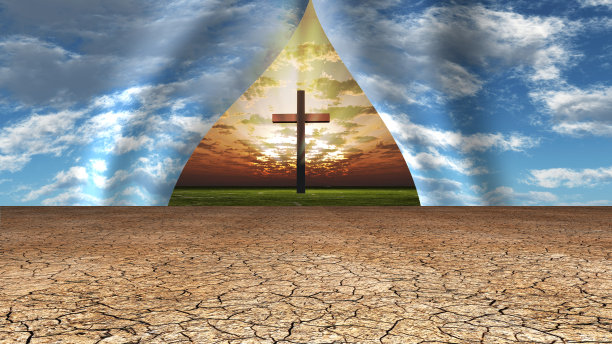 天空被拉开，露出十字架图片下载