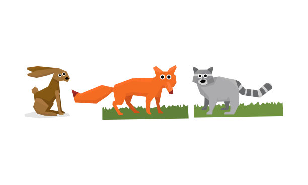 收集可爱的几何动物，野兔，狐狸，浣熊矢量插图图片下载