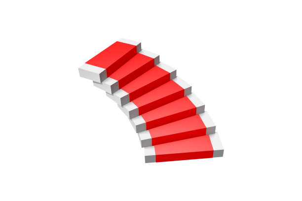 圆形楼梯白色上铺红地毯的楼梯图片下载