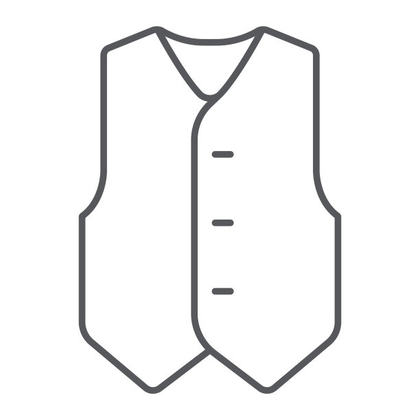 马甲细线图标，衣服和西服，正式马甲标志，矢量图形，白色背景上的线性图案。图片下载