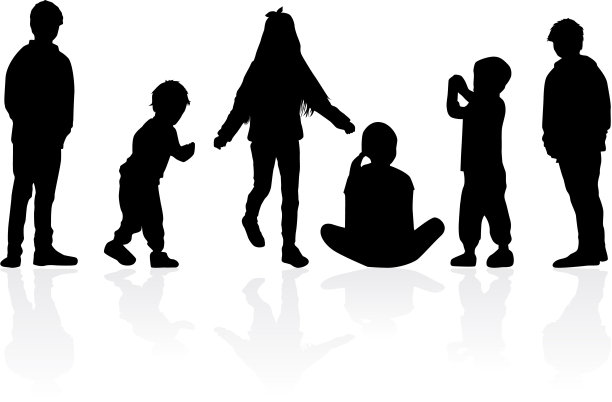 孩子剪影。矢量的工作。图片下载