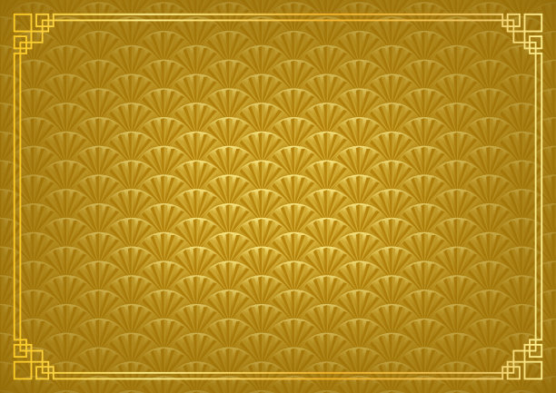 金色中国扇抽象背景与金色边框图片下载
