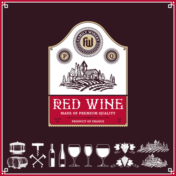 红酒的年份标签和图标图片下载