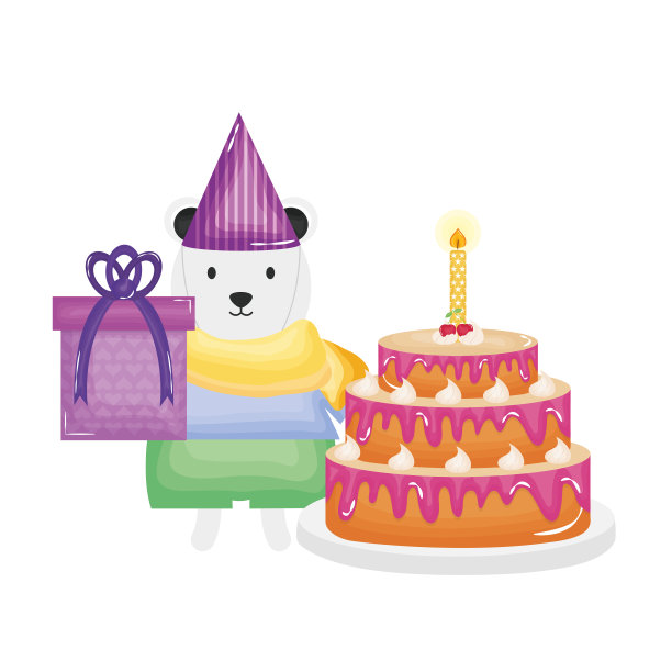 可爱的北极熊与礼物和蛋糕庆祝派对图片下载