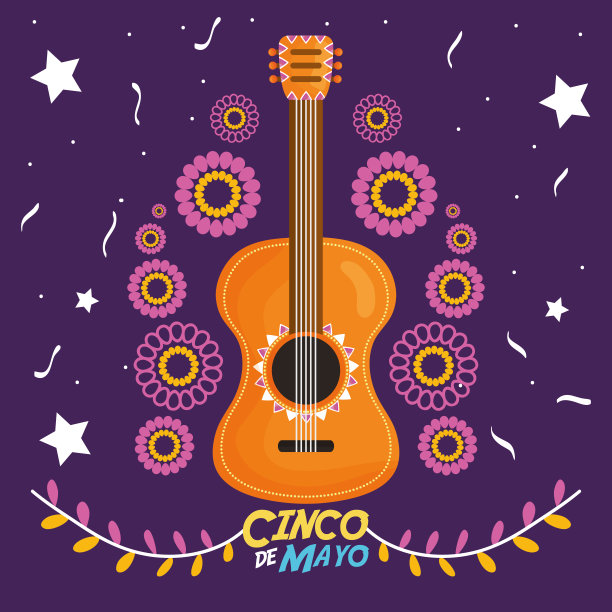 五月节庆祝卡和吉他图片下载